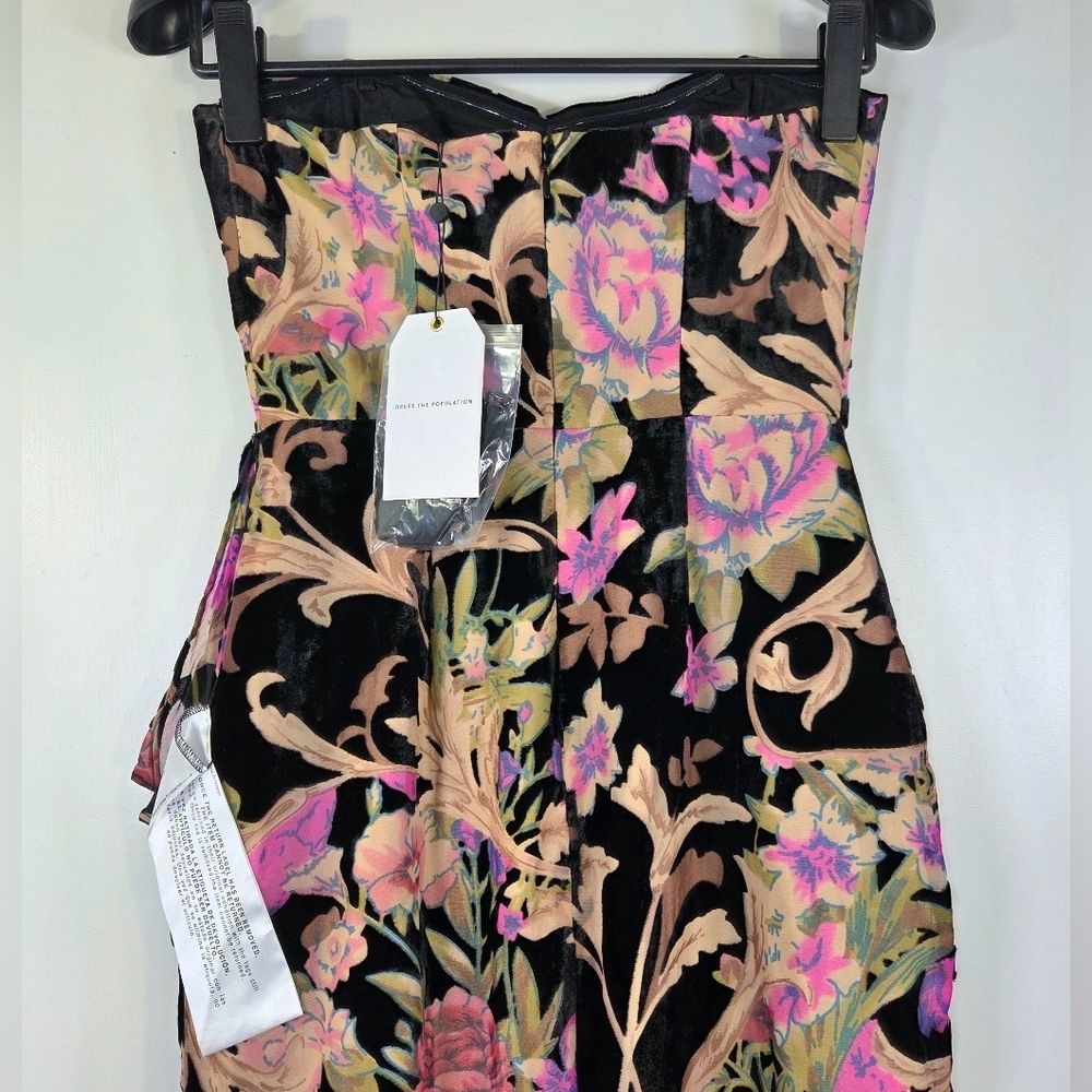 NWT DRESS THE POPULATION PARIS VELVET BURNOUT FLORAL GOWN. - Picture 6 of 9